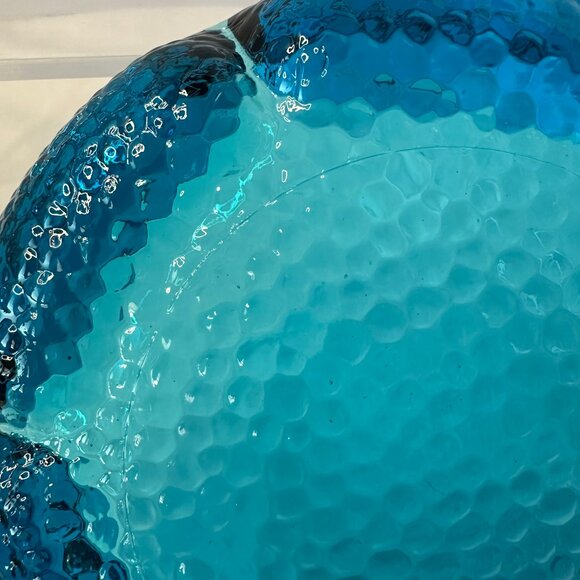 Vintage Blenko Blue Lotus Blossom Flower Shape with six petals Pebbled Art Glass - Picture 6 of 9